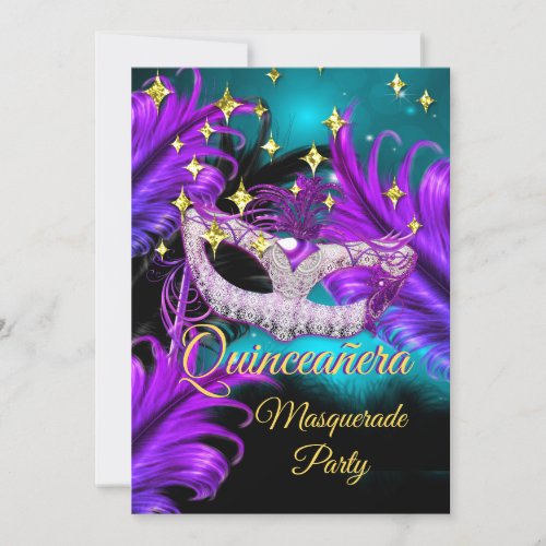 Quinceanera Masquerade mask Teal Purple black Invitation