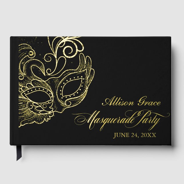 Quinceanera Masquerade Party Foil Guest Book (Front)