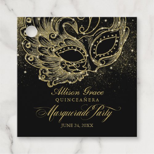 Quinceanera Masquerade Party Gold Black  Favor Tags