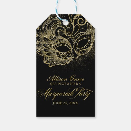 Quinceanera Masquerade Party Gold Black  Gift Tags