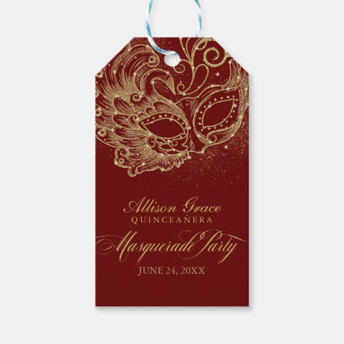 Quinceanera Masquerade Party Gold Burgundy Gift Tags