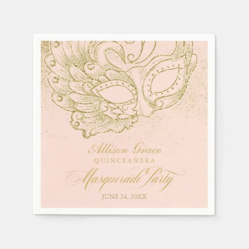 Quinceanera Masquerade Party Gold Pink Napkins