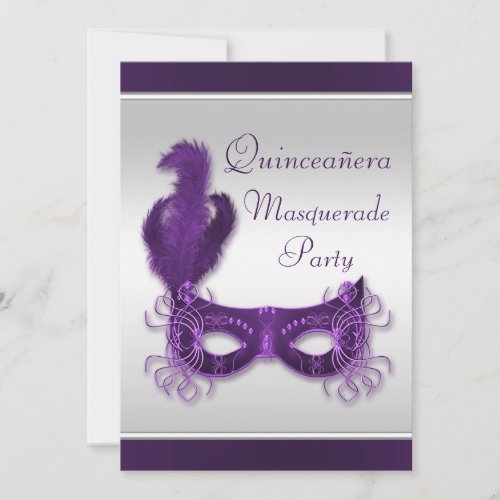 Quinceaera Masquerade Party in Purple  Silver Invitation