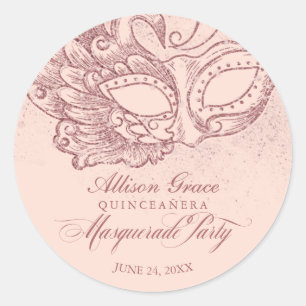 Quinceanera Masquerade Party Rose Gold Pink Classic Round Sticker
