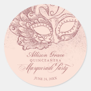 Quinceanera Masquerade Party Rose Gold Pink Classic Round Sticker