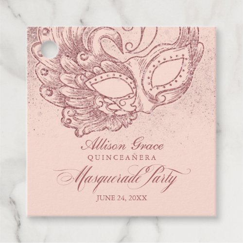 Quinceanera Masquerade Party Rose Gold Pink Favor Tags