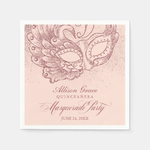 Quinceanera Masquerade Party Rose Gold Pink Napkins