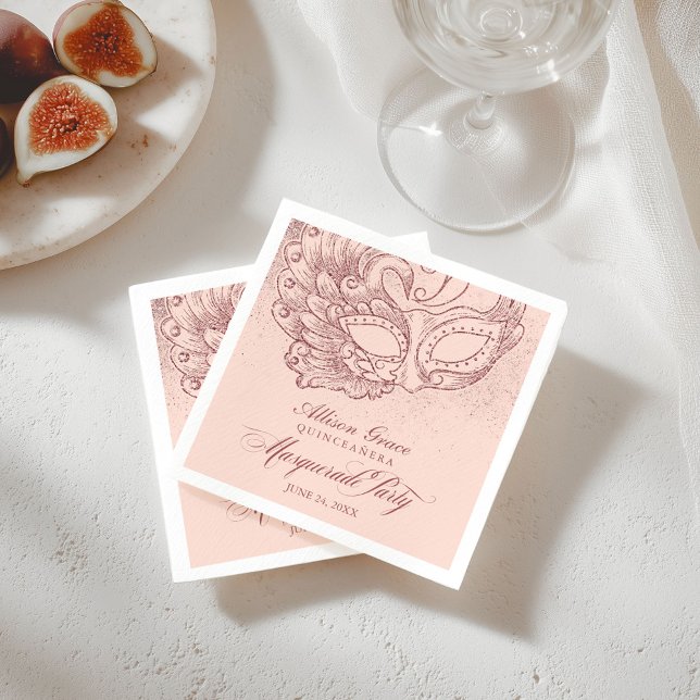 Quinceanera Masquerade Party Rose Gold Pink Napkins (Creator Uploaded)