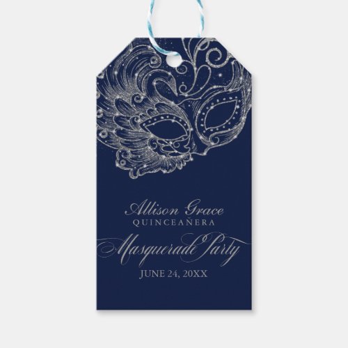 Quinceanera Masquerade Party Silver Blue Gift Tags