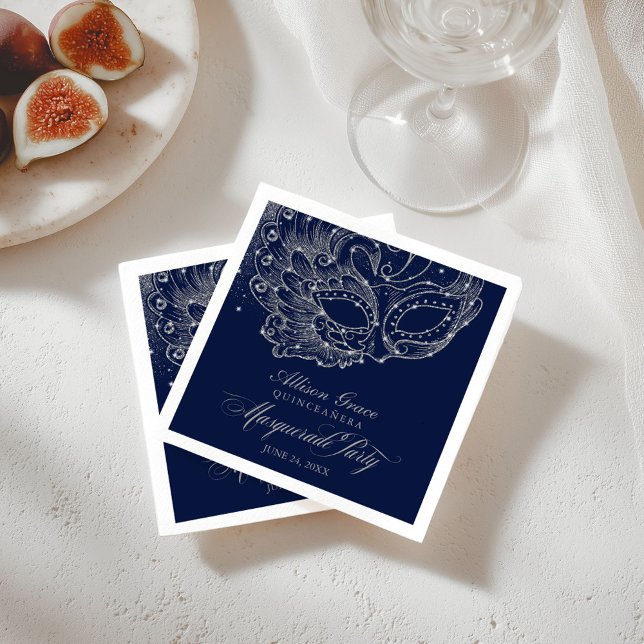 Quinceanera Masquerade Party Silver Blue Napkins (Creator Uploaded)