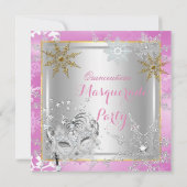 Quinceanera Masquerade Pink Gold Snowflakes Silver Invitation (Back)