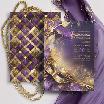 Quinceanera Masquerade Purple Gold Id1031 Invitation by arrayforcards at Zazzle