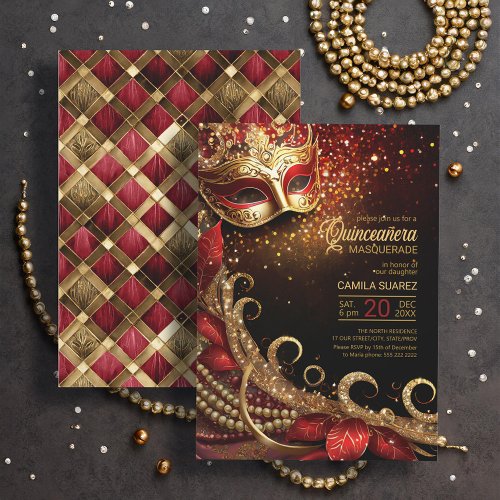 Quinceanera Masquerade Red Gold ID1031 Invitation