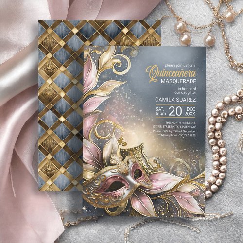 Quinceanera Masquerade Rose Gold ID1031 Invitation