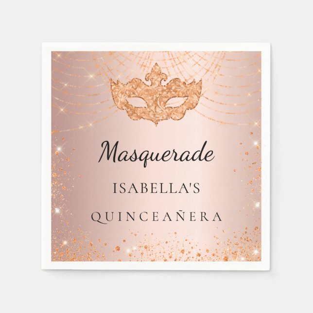 Quinceanera Masquerade rose gold mask Napkins (Front)