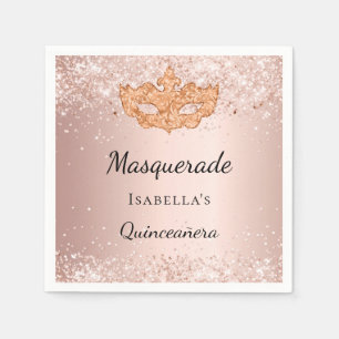 Quinceanera masquerade rose gold party napkins