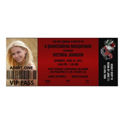 quinceañera masquerade vip admission ticket invitation zazzle com