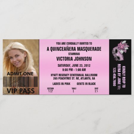 Quinceañera Masquerade Vip Admission Ticket Invitation