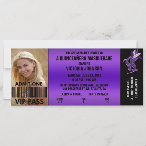 Quinceaera Masquerade VIP Admission Ticket Invitation