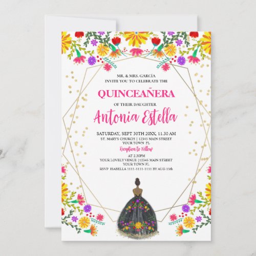 Quinceanera Mexican Fiesta Black Princess Dress  Invitation