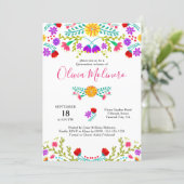 Quinceanera Mexican Fiesta Colorful Floral White Invitation (Standing Front)