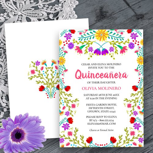 Quinceanera Mexican Fiesta Floral 15th Birthday Invitation