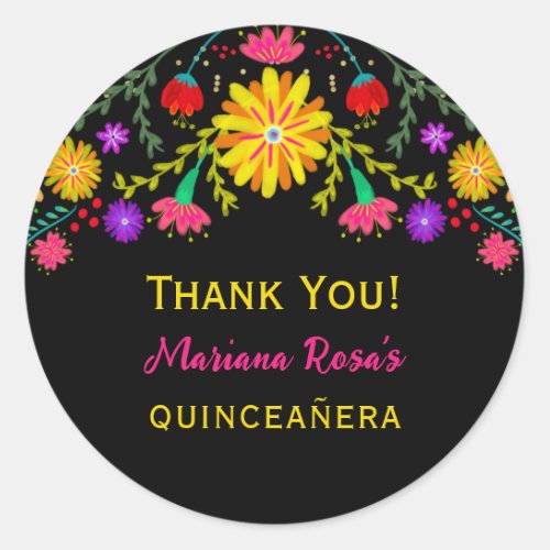Quinceanera Mexican Fiesta Floral Birthday Classic Round Sticker