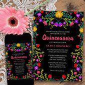 Quinceanera Mexican Fiesta Floral Black Birthday Invitation | Zazzle