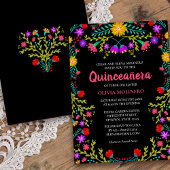 Quinceanera Mexican Fiesta Floral Black Birthday Invitation | Zazzle