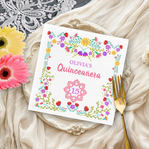 Quinceanera Mexican Fiesta Flowers 15th Birthday Napkins