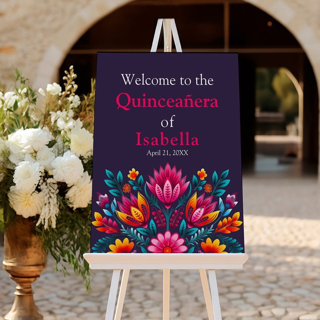 Quinceanera Mexican Floral Birthday Welcome Foam Board (Quinceanera Mexican Floral Birthday Welcome Foam Board)