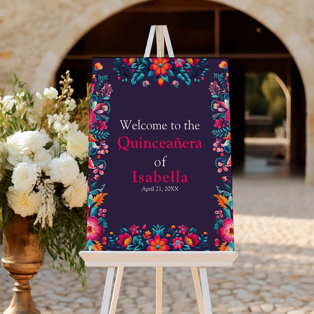 Quinceanera Mexican Floral Birthday Welcome Foam Board (Quinceanera Mexican Floral Birthday Welcome Foam Board)