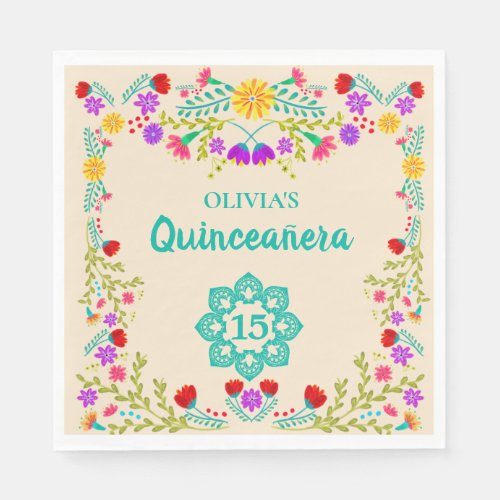 Quinceanera Mexican Floral Sweet 15 Birthday Napkins