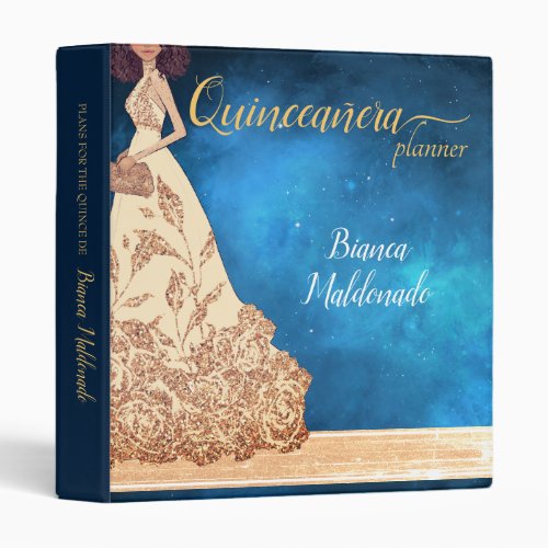 Quinceaera Midnight Stars and Rosegold Planner 3 Ring Binder