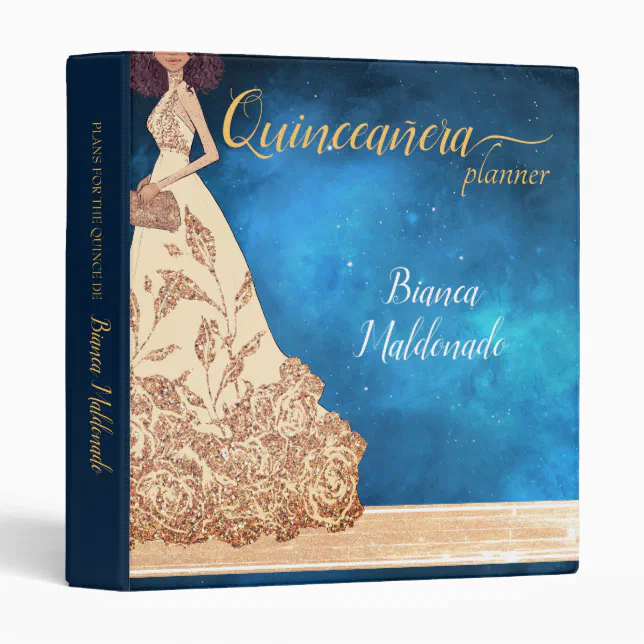 Quinceañera Midnight Stars and Rosegold Planner 3 Ring Binder Zazzle