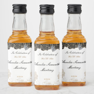 Quinceañera Mini Liquor Bottle Black and Gold Label