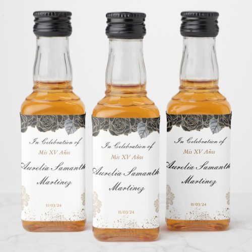 Quinceaera Mini Liquor Bottle  Black and Gold Liquor Bottle Label