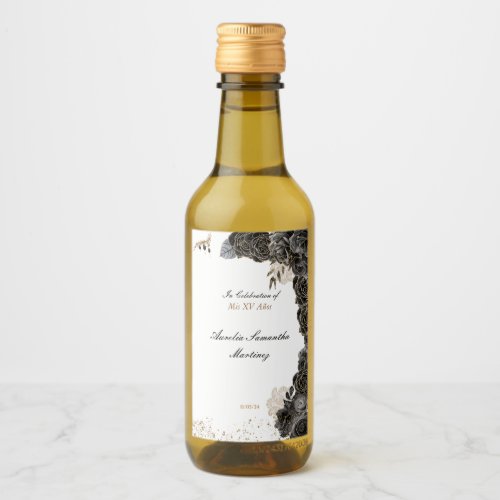 Quinceaera Mini Wine Bottle Labels Black and Gold