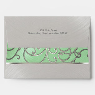 Quinceanera Mint Green and Silver Filigree Swirls Envelope