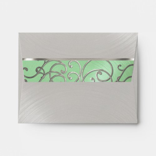 Quinceanera Mint Green and Silver Filigree Swirls Envelope