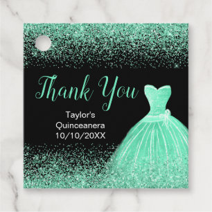 Quinceanera Mint Green Dress Faux Glitter Favor Tags