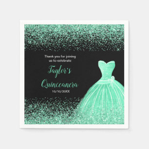 Quinceanera Mint Green Faux Glitter Napkins