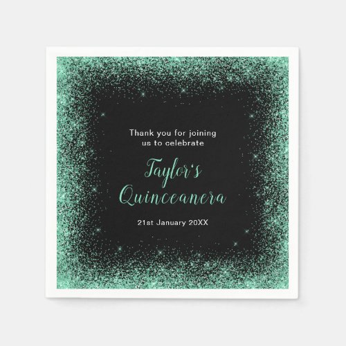 Quinceanera Mint Green Faux Glitter Napkins