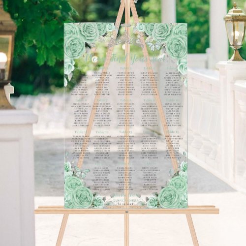 Quinceaera Mint Green Floral Silver Seating Seat Acrylic Sign