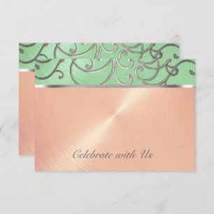 Quinceanera Mint Green Peach Silver Filigree Swirl Invitation
