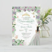 Quinceanera Mint Green Roses Elegant Butterfly Inv Invitation (Standing Front)