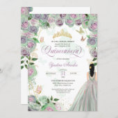 Quinceanera Mint Green Roses Elegant Butterfly Inv Invitation (Front/Back)