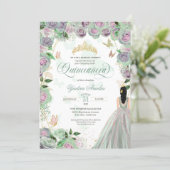 Quinceanera Mint Green Roses Elegant Butterfly Invitation (Standing Front)