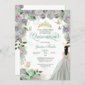 Quinceanera Mint Green Roses Elegant Butterfly Invitation (Front/Back)