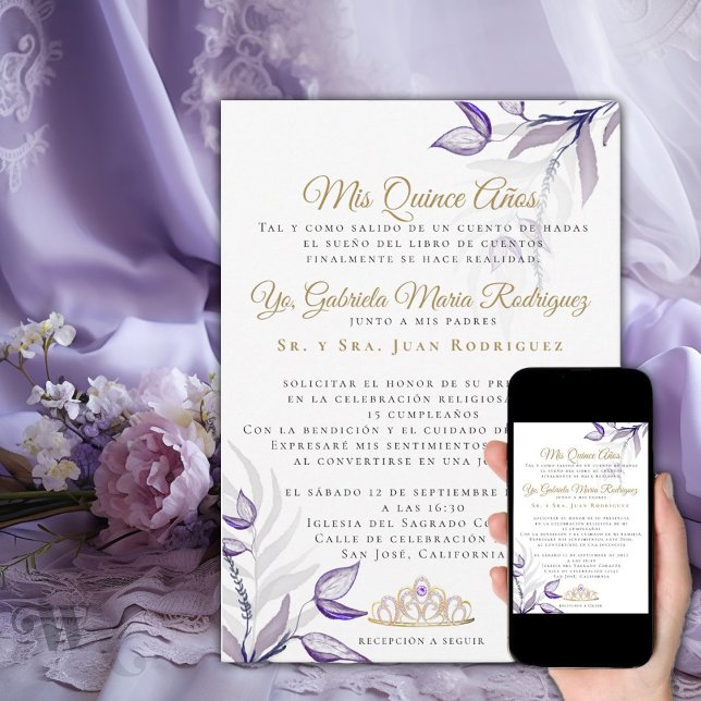 Quinceañera  Mis Quince Años Follaje Morado Invitation (Creator Uploaded)